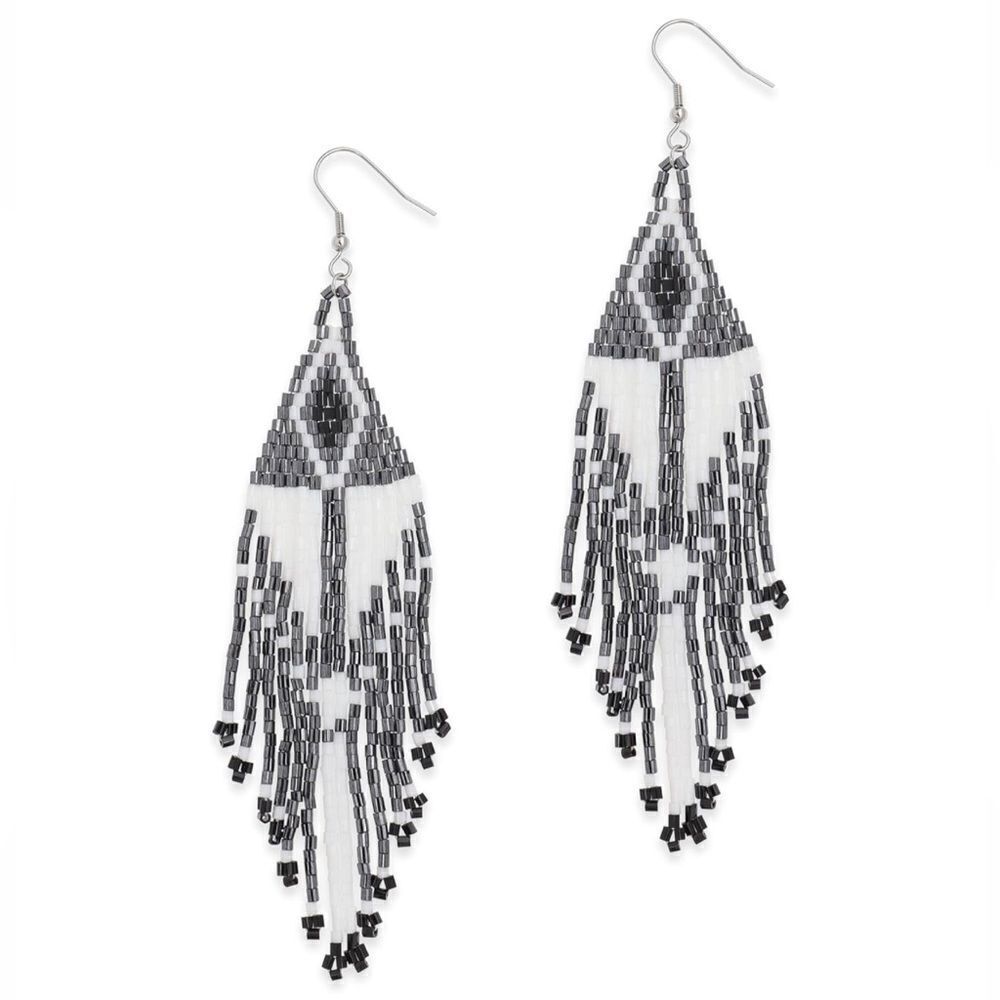 Southwestern Boho Seed Bead Tassel Dangling Statement French Wire Hook Earrings